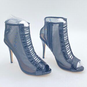 Black Women Peep Toe Side Zipper High Heel Mesh Boots Ankle Strap Booties Pumps